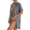image:imageMANGOPOP Swimsuit Coverup for Women Striped Bathing Suit Cover Up Button Down Shirt Beach Cover Ups Dress 2026 Summer OutfitsNavy Blue