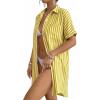 image:imageMANGOPOP Swimsuit Coverup for Women Striped Bathing Suit Cover Up Button Down Shirt Beach Cover Ups Dress 2026 Summer OutfitsYellow
