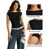 image:imageMANGOPOP Womens Boat Neck Double Lined Bodysuits Cap Sleeve Thong Basic Tank Body Suit Fitted Going Out Tops 202601 Black