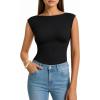 image:imageMANGOPOP Womens Boat Neck Double Lined Bodysuits Cap Sleeve Thong Basic Tank Body Suit Fitted Going Out Tops 202601 Black