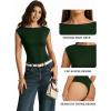 image:imageMANGOPOP Womens Boat Neck Double Lined Bodysuits Cap Sleeve Thong Basic Tank Body Suit Fitted Going Out Tops 2026Deep Green
