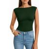 image:imageMANGOPOP Womens Boat Neck Double Lined Bodysuits Cap Sleeve Thong Basic Tank Body Suit Fitted Going Out Tops 2026Deep Green