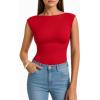 image:imageMANGOPOP Womens Boat Neck Double Lined Bodysuits Cap Sleeve Thong Basic Tank Body Suit Fitted Going Out Tops 2026Red