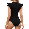 image:imageMANGOPOP Womens Deep V Neck Ruffle Sleeveless Body Suits Tank Top Bodysuit Going Out Sexy Fitted Summer Trendy OutfitsA01 Black