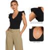 image:imageMANGOPOP Womens Deep V Neck Ruffle Sleeveless Body Suits Tank Top Bodysuit Going Out Sexy Fitted Summer Trendy OutfitsA01 Black