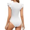 image:imageMANGOPOP Womens Deep V Neck Ruffle Sleeveless Body Suits Tank Top Bodysuit Going Out Sexy Fitted Summer Trendy OutfitsA02 White