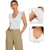 image:imageMANGOPOP Womens Deep V Neck Ruffle Sleeveless Body Suits Tank Top Bodysuit Going Out Sexy Fitted Summer Trendy OutfitsA02 White