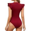 image:imageMANGOPOP Womens Deep V Neck Ruffle Sleeveless Body Suits Tank Top Bodysuit Going Out Sexy Fitted Summer Trendy OutfitsBurgundy