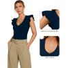 image:imageMANGOPOP Womens Deep V Neck Ruffle Sleeveless Body Suits Tank Top Bodysuit Going Out Sexy Fitted Summer Trendy OutfitsDeep Blue