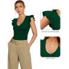 image:imageMANGOPOP Womens Deep V Neck Ruffle Sleeveless Body Suits Tank Top Bodysuit Going Out Sexy Fitted Summer Trendy OutfitsDeep Green