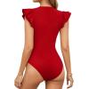 image:imageMANGOPOP Womens Deep V Neck Ruffle Sleeveless Body Suits Tank Top Bodysuit Going Out Sexy Fitted Summer Trendy OutfitsRed