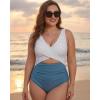 image:imageMANGOPOP Womens One Piece Swimsuits Tummy Control Cutout High Waisted Bathing Suits Tie Back Swim Suits 2026 Beach ClothesAblackandwhite Stripes