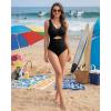 image:imageMANGOPOP Womens One Piece Swimsuits Tummy Control Cutout High Waisted Bathing Suits Tie Back Swim Suits 2026 Beach ClothesBblack