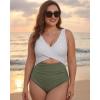 image:imageMANGOPOP Womens One Piece Swimsuits Tummy Control Cutout High Waisted Bathing Suits Tie Back Swim Suits 2026 Beach ClothesGreenandwhite Stripes