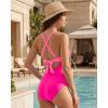 image:imageMANGOPOP Womens One Piece Swimsuits Tummy Control Cutout High Waisted Bathing Suits Tie Back Swim Suits 2026 Beach ClothesPink