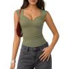 image:imageMANGOPOP Womens Sweetheart Neck Sleeveless Thong Bodysuit Sexy Mesh Ruched Double Lined Tank Top Body Suits Going Out TopsArmy Green