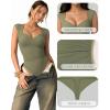 image:imageMANGOPOP Womens Sweetheart Neck Sleeveless Thong Bodysuit Sexy Mesh Ruched Double Lined Tank Top Body Suits Going Out TopsArmy Green