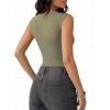 image:imageMANGOPOP Womens Sweetheart Neck Sleeveless Thong Bodysuit Sexy Mesh Ruched Double Lined Tank Top Body Suits Going Out TopsArmy Green