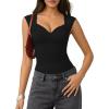 image:imageMANGOPOP Womens Sweetheart Neck Sleeveless Thong Bodysuit Sexy Mesh Ruched Double Lined Tank Top Body Suits Going Out TopsBlack