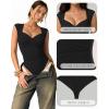 image:imageMANGOPOP Womens Sweetheart Neck Sleeveless Thong Bodysuit Sexy Mesh Ruched Double Lined Tank Top Body Suits Going Out TopsBlack