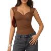 image:imageMANGOPOP Womens Sweetheart Neck Sleeveless Thong Bodysuit Sexy Mesh Ruched Double Lined Tank Top Body Suits Going Out TopsBrown