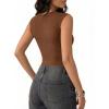 image:imageMANGOPOP Womens Sweetheart Neck Sleeveless Thong Bodysuit Sexy Mesh Ruched Double Lined Tank Top Body Suits Going Out TopsBrown