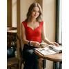 image:imageMANGOPOP Womens Sweetheart Neck Sleeveless Thong Bodysuit Sexy Mesh Ruched Double Lined Tank Top Body Suits Going Out TopsRed