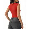 image:imageMANGOPOP Womens Sweetheart Neck Sleeveless Thong Bodysuit Sexy Mesh Ruched Double Lined Tank Top Body Suits Going Out TopsRed