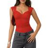 image:imageMANGOPOP Womens Sweetheart Neck Sleeveless Thong Bodysuit Sexy Mesh Ruched Double Lined Tank Top Body Suits Going Out TopsRed