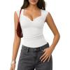 image:imageMANGOPOP Womens Sweetheart Neck Sleeveless Thong Bodysuit Sexy Mesh Ruched Double Lined Tank Top Body Suits Going Out TopsWhite