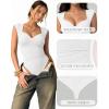 image:imageMANGOPOP Womens Sweetheart Neck Sleeveless Thong Bodysuit Sexy Mesh Ruched Double Lined Tank Top Body Suits Going Out TopsWhite