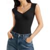image:imageMANGOPOP Womens Sweetheart Neckline Thong Bodysuit Ruched V Neck Tank Top Body Suits Double Lined Sleeveless Going Out TopsA01 Black