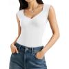 image:imageMANGOPOP Womens Sweetheart Neckline Thong Bodysuit Ruched V Neck Tank Top Body Suits Double Lined Sleeveless Going Out TopsA02 White