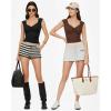 image:imageMANGOPOP Womens Sweetheart Neckline Thong Bodysuit Ruched V Neck Tank Top Body Suits Double Lined Sleeveless Going Out TopsCoffee