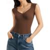 image:imageMANGOPOP Womens Sweetheart Neckline Thong Bodysuit Ruched V Neck Tank Top Body Suits Double Lined Sleeveless Going Out TopsCoffee