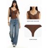 image:imageMANGOPOP Womens Sweetheart Neckline Thong Bodysuit Ruched V Neck Tank Top Body Suits Double Lined Sleeveless Going Out TopsCoffee