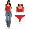 image:imageMANGOPOP Womens Sweetheart Neckline Thong Bodysuit Ruched V Neck Tank Top Body Suits Double Lined Sleeveless Going Out TopsRed