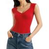 image:imageMANGOPOP Womens Sweetheart Neckline Thong Bodysuit Ruched V Neck Tank Top Body Suits Double Lined Sleeveless Going Out TopsRed