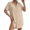 image:imageMANGOPOP Swimsuit Coverup for Women Striped Bathing Suit Cover Up Button Down Shirt Beach Cover Ups Dress 2026 Summer OutfitsAkhaki