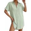 image:imageMANGOPOP Swimsuit Coverup for Women Striped Bathing Suit Cover Up Button Down Shirt Beach Cover Ups Dress 2026 Summer OutfitsGreen