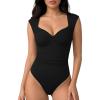 image:imageMANGOPOP Womens Sweetheart Neck Sleeveless Thong Bodysuit Sexy Mesh Ruched Double Lined Tank Top Body Suits Going Out TopsBlack