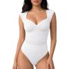 image:imageMANGOPOP Womens Sweetheart Neck Sleeveless Thong Bodysuit Sexy Mesh Ruched Double Lined Tank Top Body Suits Going Out TopsWhite