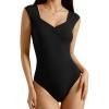 image:imageMANGOPOP Womens Sweetheart Neckline Thong Bodysuit Ruched V Neck Tank Top Body Suits Double Lined Sleeveless Going Out TopsA01 Black