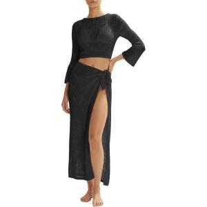 image:imageMANGOPOP 2 Piece Swimsuit Coverup for Women Crochet Bathing Suit Cover Up Set for Beach Pool VacationBlack