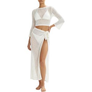 image:imageMANGOPOP 2 Piece Swimsuit Coverup for Women Crochet Bathing Suit Cover Up Set for Beach Pool VacationWhite