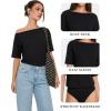 image:imageMANGOPOP Womens Boat Neck Half Sleeve Bodysuit 34 Sleeve Sexy Body Suit Casual Versatile One Shoulder Going Out Shirts TopsBlack