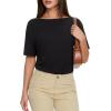 image:imageMANGOPOP Womens Boat Neck Half Sleeve Bodysuit 34 Sleeve Sexy Body Suit Casual Versatile One Shoulder Going Out Shirts TopsBlack