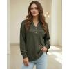 image:imageMANGOPOP Ribbed Henley Sweatshirt for Women Oversized Casual Long Sleeve Pullover Top with Decorative ButtonsArmy Green