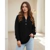 image:imageMANGOPOP Ribbed Henley Sweatshirt for Women Oversized Casual Long Sleeve Pullover Top with Decorative ButtonsBlack
