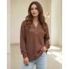 image:imageMANGOPOP Ribbed Henley Sweatshirt for Women Oversized Casual Long Sleeve Pullover Top with Decorative ButtonsCoffee